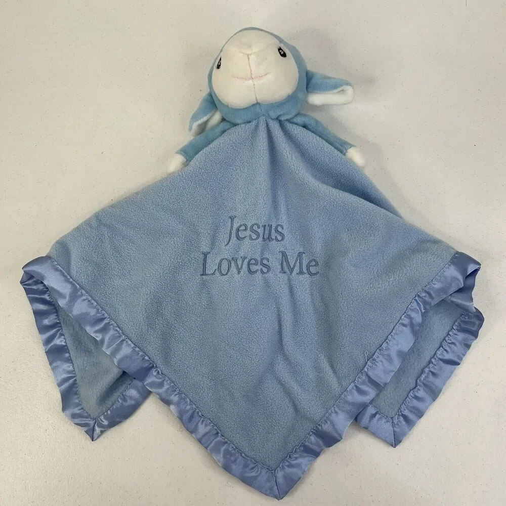 Precious Moments Jesus Loves Me Lamb Sheep Baby Security Blanket Lovey Blue Nunu